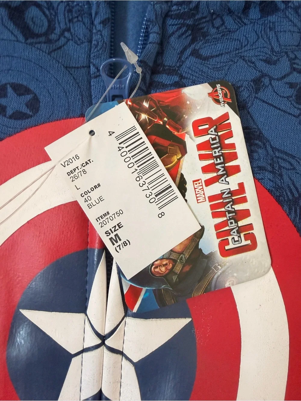 Marvel Captain America Shield Hoodie - Blue, Red, White Kids size 7-8